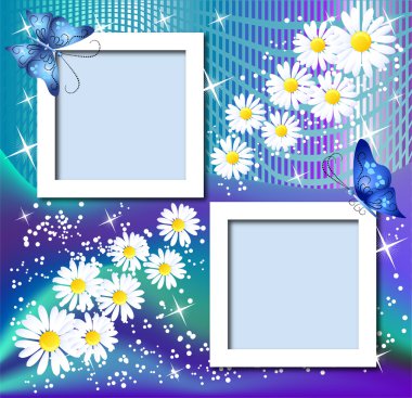 Page layout postcard with flowers, butterfly for inserting text clipart