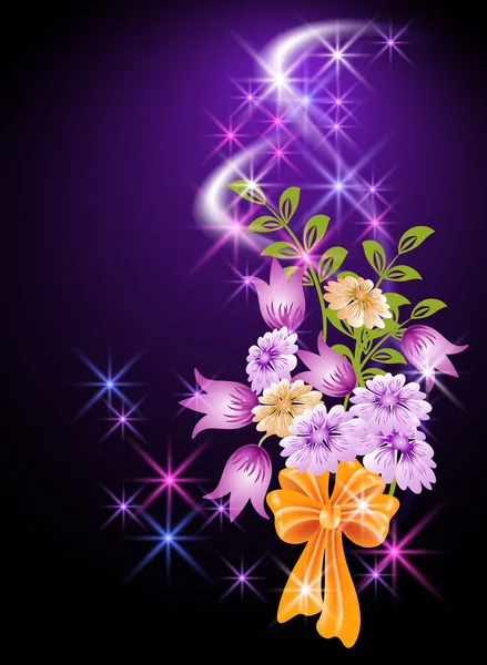 Glühender Hintergrund mit Blumen und Sternen — Stockvektor