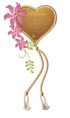 Wooden heart pendant with flowers clipart