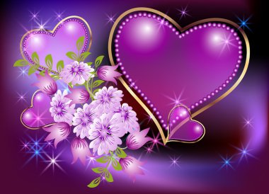 kart dekoratif Kalpler, çiçekler ve yıldızlar
