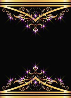 Background with golden ornament and sparkling lights clipart