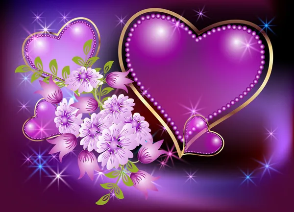 Card Decorative Hearts Flowers Stars — Stock Vector