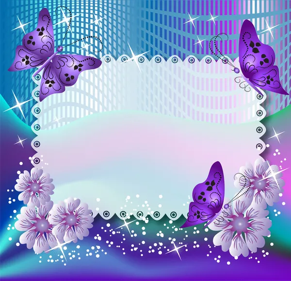 蝶と花の魔法の背景 — ストックベクタ