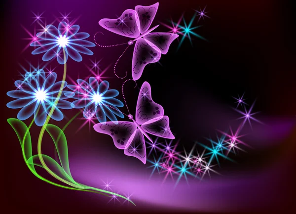 Brillantes Flores Transparentes Estrellas Mariposa — Vector de stock
