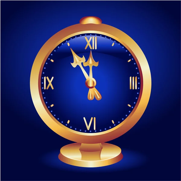 Blue Background Golden Clock — Stock Vector