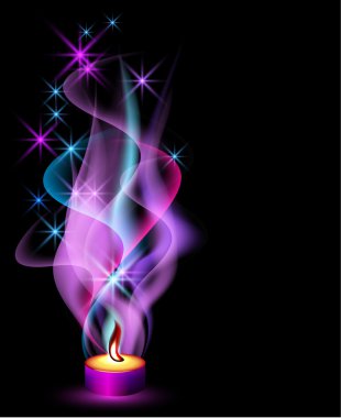 Burning candle with smoke and stars clipart