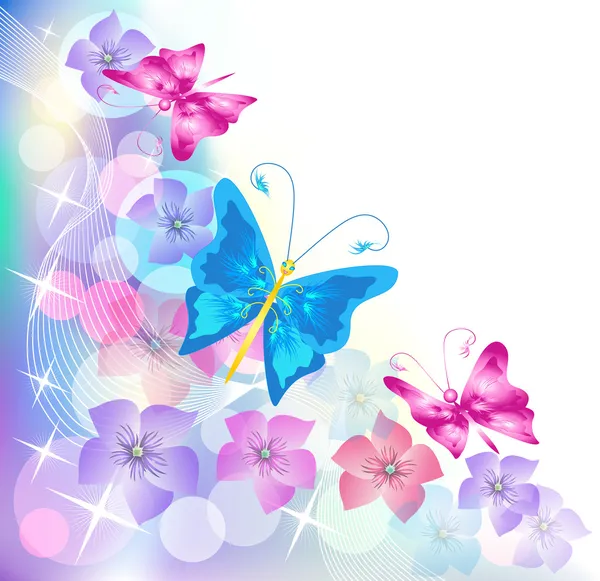 Bloemige achtergrond met vlinder — Stockvector