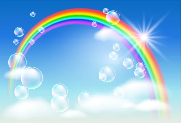 Rainbow, mraky a bubliny — Stockový vektor