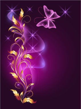 Golden ornament with butterfly clipart