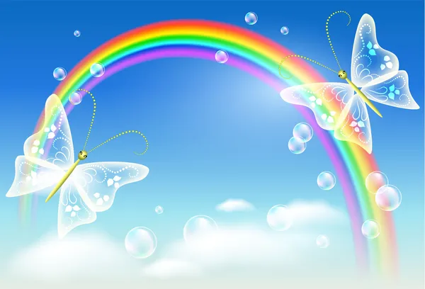 Regenbogen und Schmetterling — Stockvektor