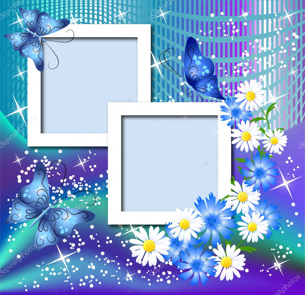 Page layout postcard with flowers, butterfly for inserting text
