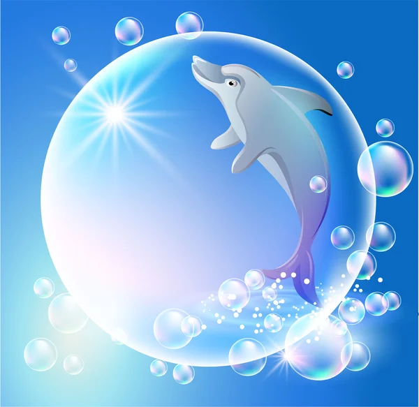 Delfín y burbujas — Vector de stock
