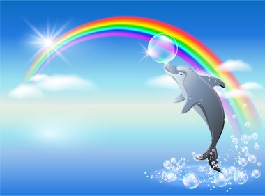 Rainbow and dolphin clipart