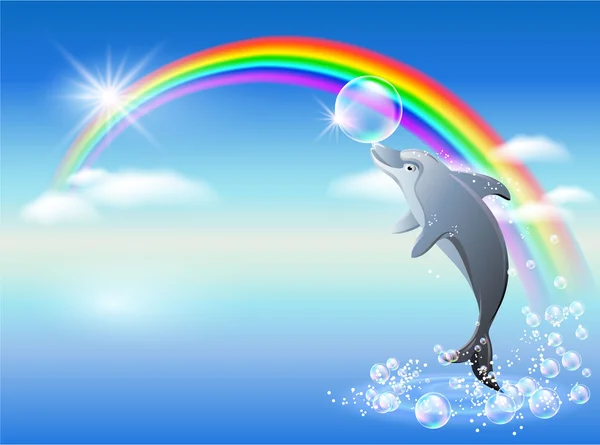 Regenboog en dolfijn — Stok Vektör