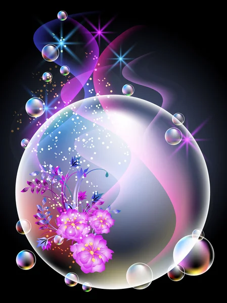 Сяючий фон з квітами і бульбашками — стоковий вектор