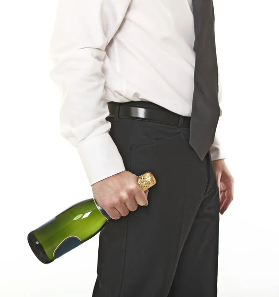 Man hold champagne bottle — Stock Photo, Image