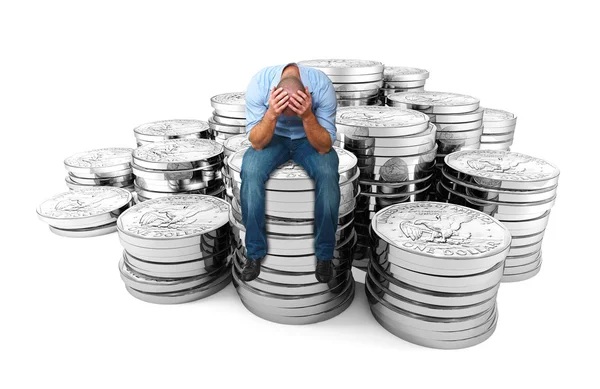 Desperate man on dollar coin — Stock Photo, Image