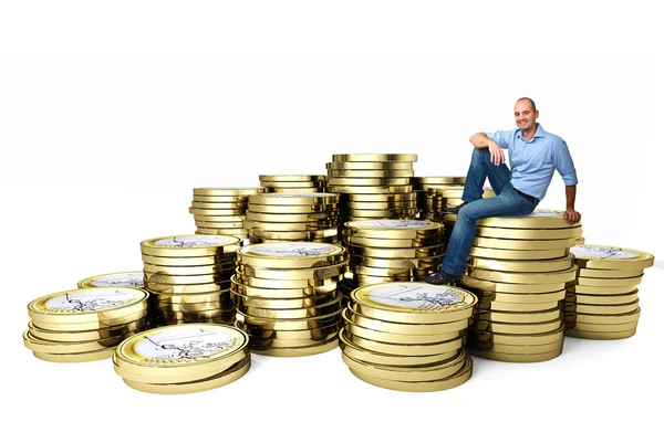 유로 동전에 웃는 남자 — 스톡 사진