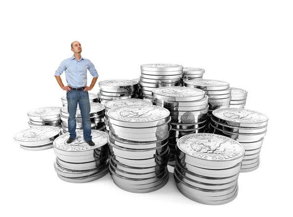 Uomo in piedi sulla moneta dollaro — Foto Stock