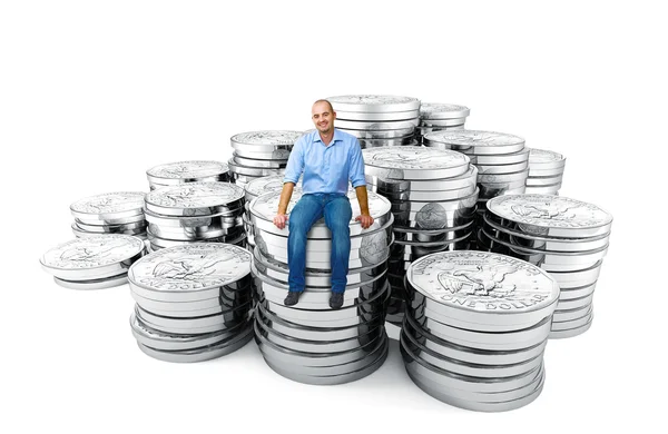 Muž na mince dolaru — Stock fotografie