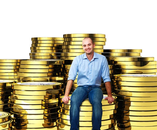 Muž na euro mince 3d — Stock fotografie