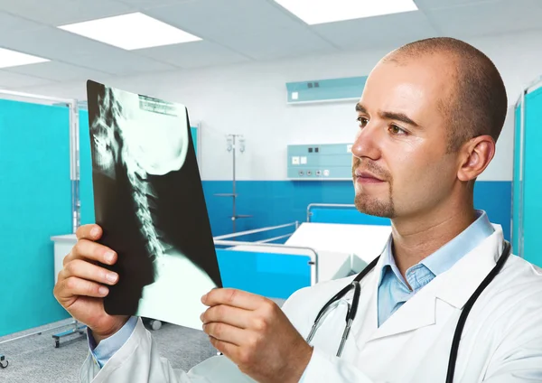 Arzt checkt Röntgenbild — Stockfoto