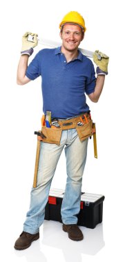 Handyman with spirit level clipart