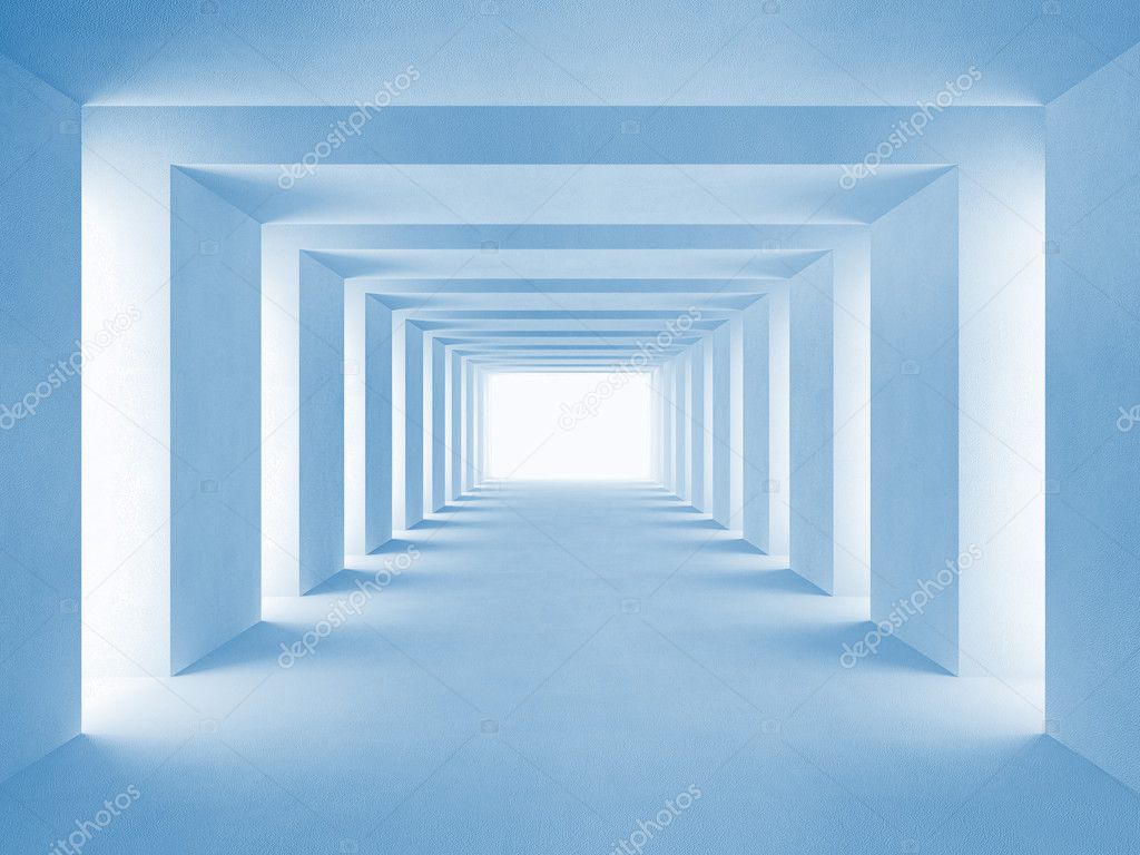 3d image of blue tunnel with lateral lights