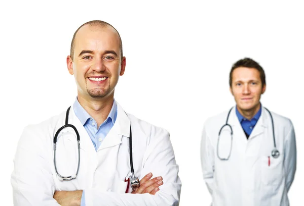 セレクティブ フォーカス画像白い背景で隔離の医師を笑顔 — ストック写真