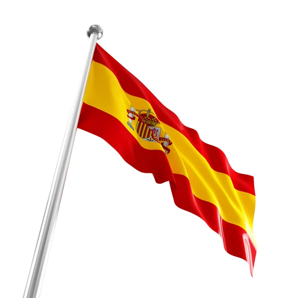 Ładne Machnął Flaga Hiszpania Białym Tle — Zdjęcie stockowe