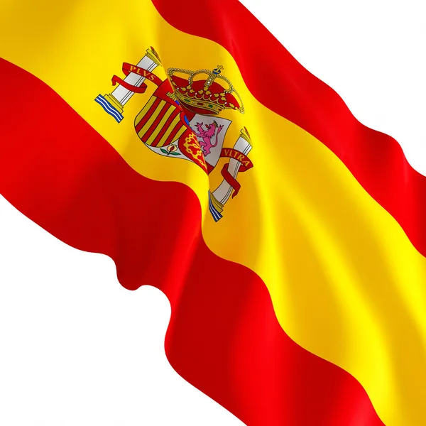 Mooie Zwaaide Vlag Van Spanje Geïsoleerd Wit — Stockfoto