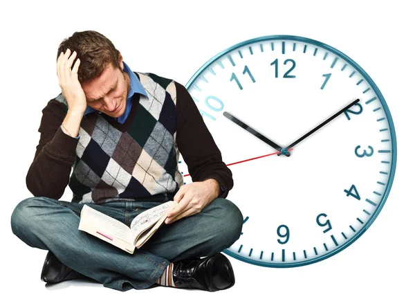 Preocuparse Hombre Estudio Reloj Clásico Aislado Sobre Fondo Blanco — Foto de Stock