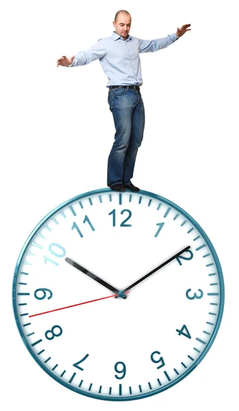 Hombre Estresado Reloj Clásico Aislado Sobre Fondo Blanco — Foto de Stock