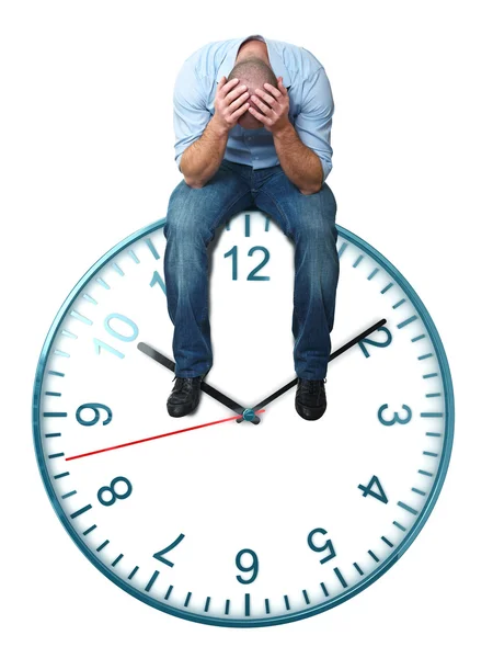 Homem Estressado Relógio Clássico Isolado Fundo Branco — Fotografia de Stock