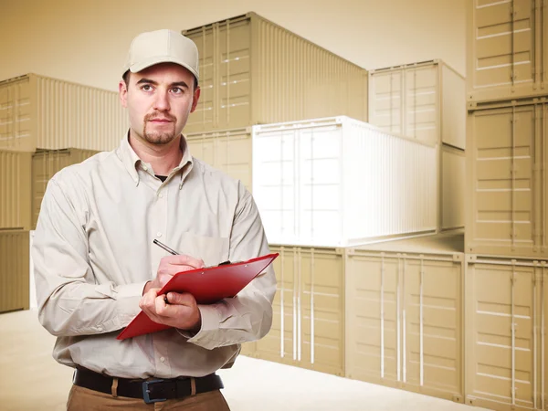 Manual Worker Portrait Container Background — Stock Photo, Image