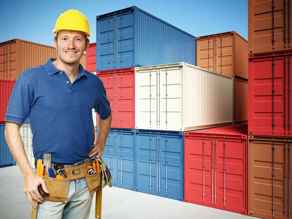 Pracovníka a kontejner pozadí — Stock fotografie