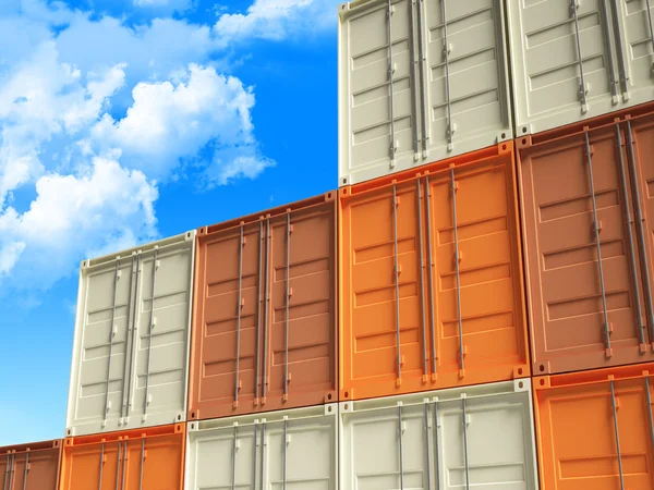 3D konteyner ve mavi gökyüzü — Stok fotoğraf
