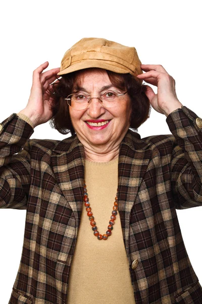 Femme âgée porter un chapeau — Photo
