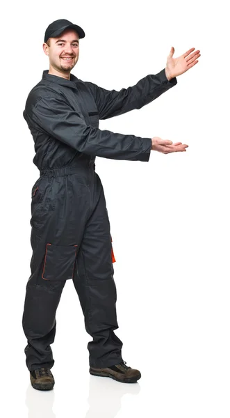 Worker showing pose Stock Image