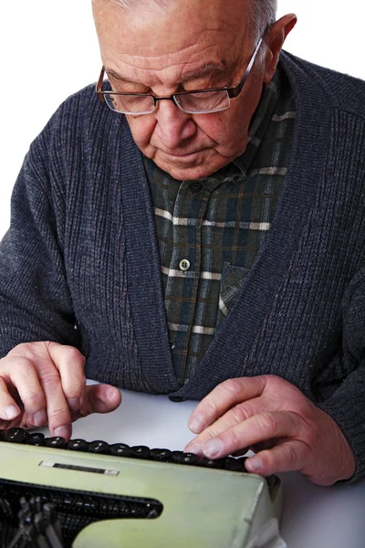 Old man and typewriter — Stock Photo, Image