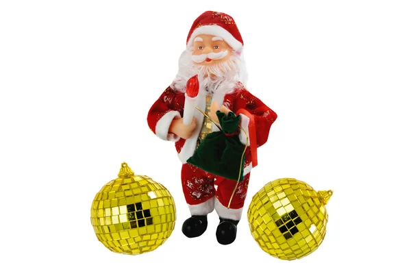 Santa Klaus and gold spheres — Stock Photo, Image