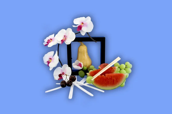 Fruit on a blue background — Stock Photo, Image
