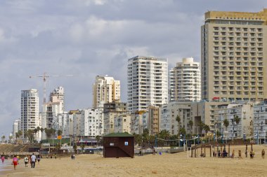 N the morning on coast of Mediterranean sea in the city of Bat-Yam. Israel clipart