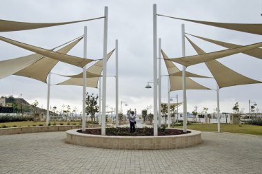 Sails on a children's playground on seacoast in the city of Tel Aviv . clipart