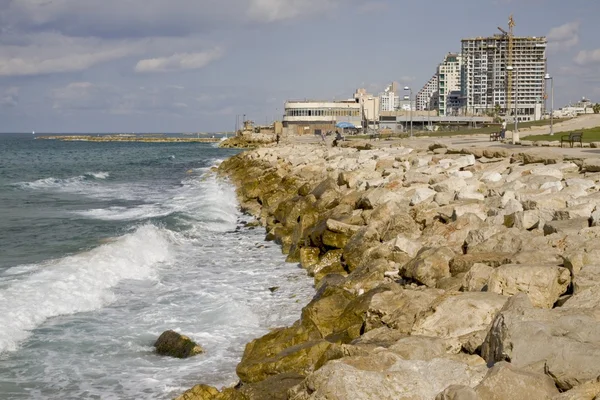 Morze Surfować Wybrzeżu Morza Śródziemnego Miejscowości Tel Awiw — Zdjęcie stockowe