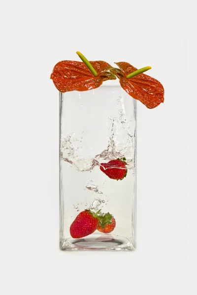 Красные ягоды и цветы в воде — стоковое фото