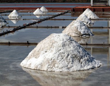 Salt fields with big piles of salt in southern Taiwan clipart