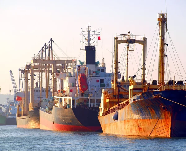 Row Cargo Ships Anchored Kaohsiung Port — Stock Photo, Image