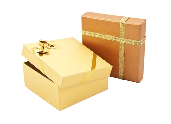 Twee Golden Cadeau Doos Verpakking — Stockfoto