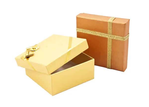 Twee Golden Cadeau Doos Verpakking — Stockfoto